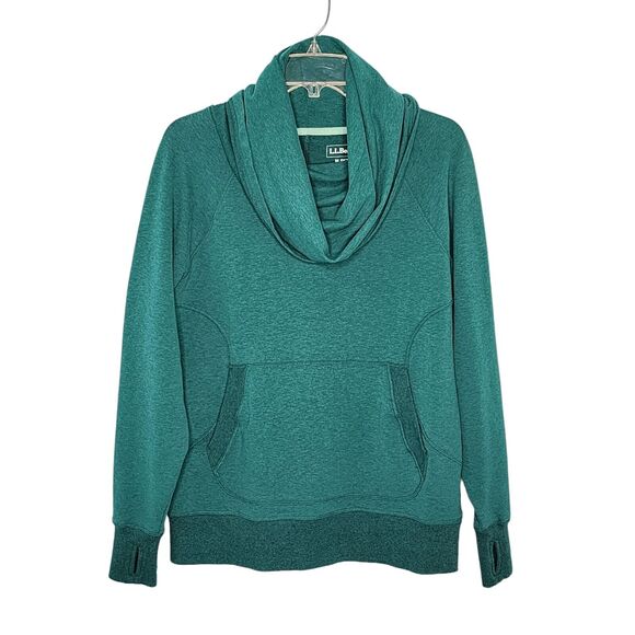 L.L. Bean Cozy Pullover Women's Sweatshirt Cowl Neck Thumb Holes Teal Green PM - Picture 1 of 5